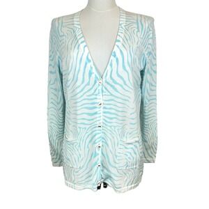 J. McLaughlin Zebra Print Cardigan‎ Light Blue Modal/Cotton Blend Button Up M